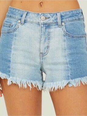 Altar’d State Colorblock Denim Shorts Size 28 High Rise Raw Hem